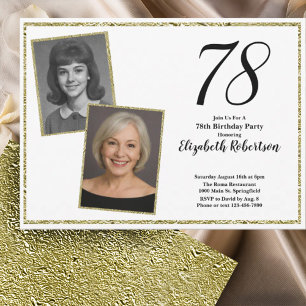 Invitación 78 Cumpleaños personalizado foto blanco y dorado