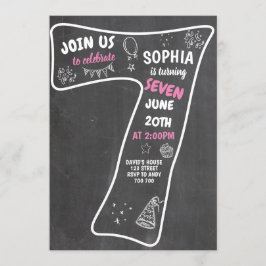 Invitación 7.ª Chica de cumpleaños número rosa Chalkboard