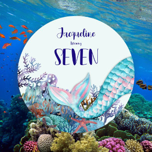 Invitación 7.ª Sirenita acuarela De Cumpleaños Bajo El Mar