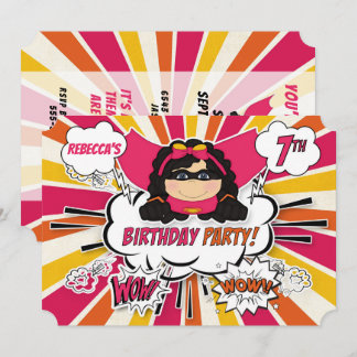 Invitación 7.º Chica del partido de cumpleaños Superhéroe Com