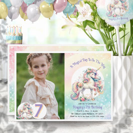 Invitación 7.º Cumpleaños del Pastel Pastel Arcoiris de Unico