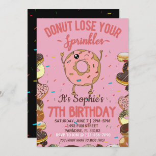 Invitación 7.º Cumpleaños Donut pierde a su Fiesta Chicas Spr