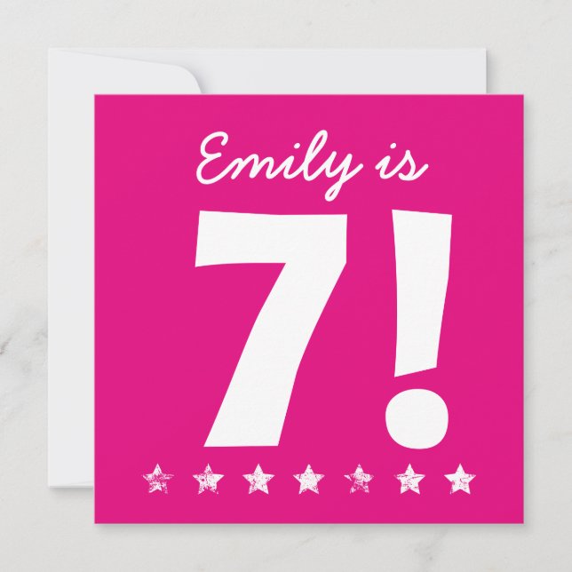 Invitación 7.º Nacimiento Nombre personalizado Rosa para el C (Anverso)