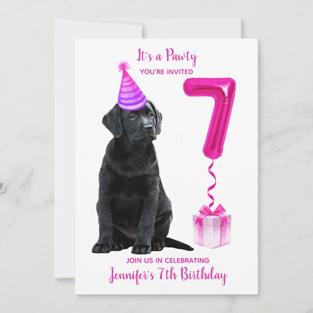 Invitación 7.º tema de la cachorro de cumpleaños - Perro lind (Anverso)