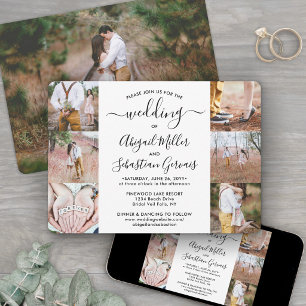 Invitación 7 Collage de Fotos Caligrafía Moderna Elegante Bod