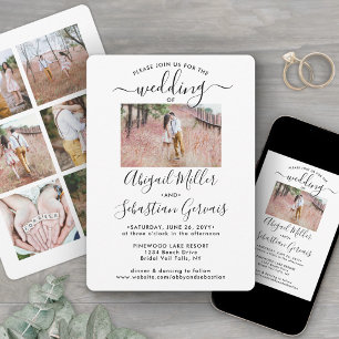 Invitación 7 Fotos Caligrafía Moderna Simple Elegante Boda