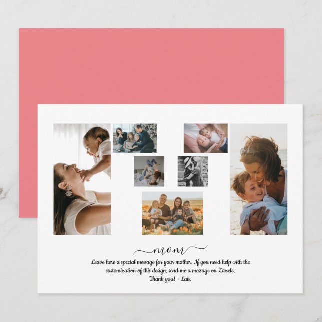 Invitación 7 fotos Collage M Shape - Día de la Madre (Anverso / Reverso)