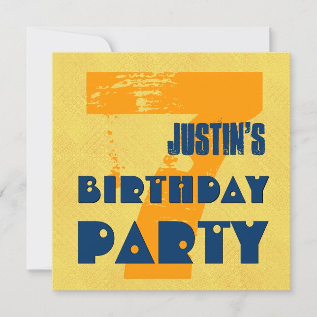 Invitación 7mo Fiesta de cumpleaños diseño del Grunge de 7 (Anverso)