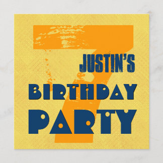 Invitación 7mo Fiesta de cumpleaños diseño del Grunge de 7