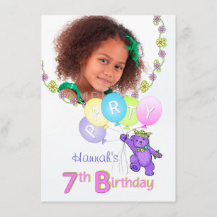 Invitación 7mo Princesa Bear Custom Photo de la fiesta de