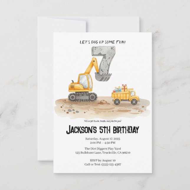 Invitación 7th Birthday Construction Boy Birthday Invitation (Anverso)