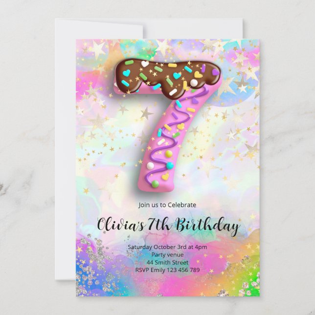 Invitación 7th Birthday Girls Invitation (Anverso)