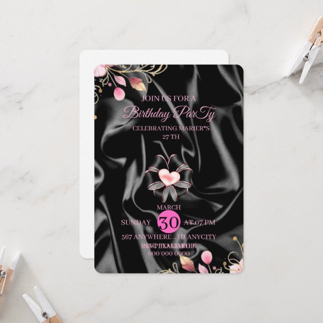 Invitación 7th birthday invitation sparkling pink27th digital (Anverso/Reverso In Situ)