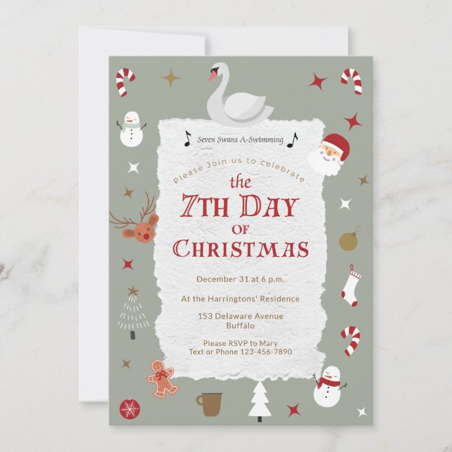 Invitación 7th Day of Christmas Retro New Year's Eve Party (Anverso)