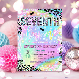 Invitación 7th Heaven Rainbow Leopard Print 7º Cumpleaños 