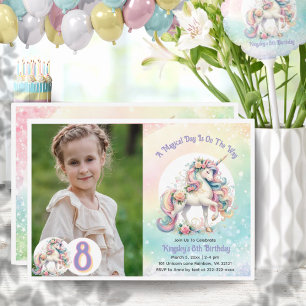 Invitación 8ª Octava Fiesta del Unicornio Pastel de Arcoíris 