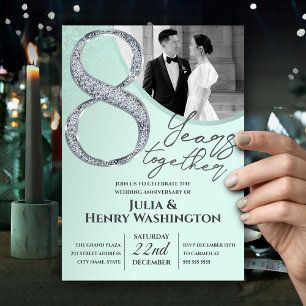 Invitación 8º Aniversario Foto Moderna Verde Mint Diamante