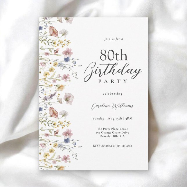 Invitación 80.ª acuarela Flores silvestres (Available in both printed and instant download digital formats.)