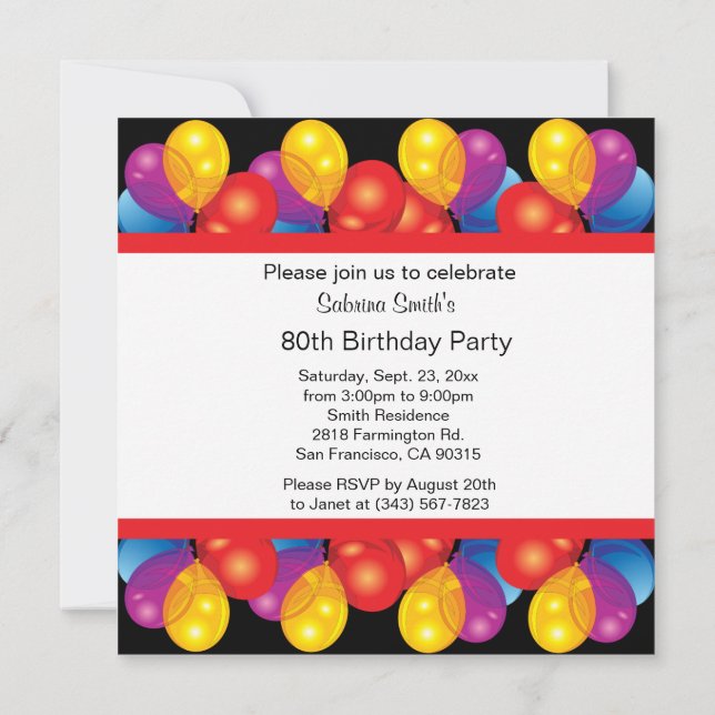 Invitación 80.ª Celebración de la Fiesta de Cumpleaños | DIY  (Reverso)
