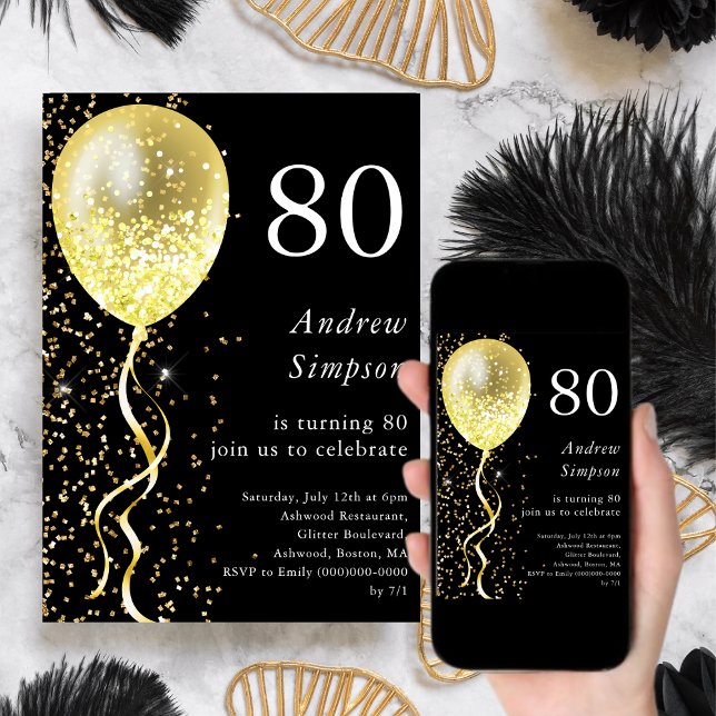 Invitación 80.ª | Cumpleaños de los Purpurinas de oro y negro (Subido por el creador)