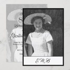 Invitación 80.ª festividad elegante foto Monograma blanco neg