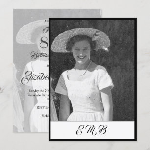 Invitación 80.ª festividad elegante foto Monograma blanco neg