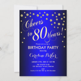 Invitación 80.ª fiesta de cumpleaños - Azul real de oro