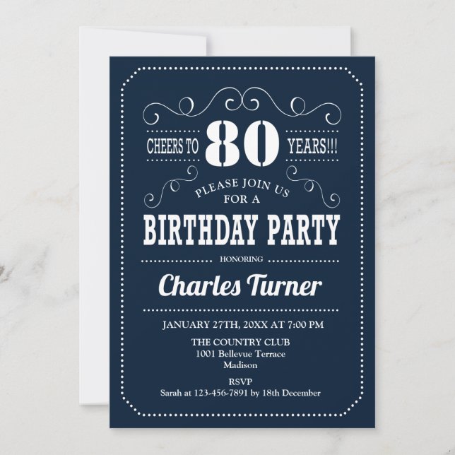 Invitación 80.ª fiesta de cumpleaños - Blanco de la Marina (Anverso)
