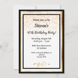 Invitación 80.ª fiesta de cumpleaños blanco negro y oro falso