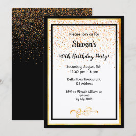 Invitación 80.ª fiesta de cumpleaños blanco negro y oro falso