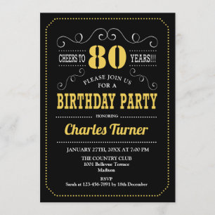 Invitación 80.ª fiesta de cumpleaños - Blanco Oro Negro