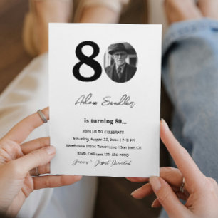 Invitación 80.ª Fiesta de Cumpleaños Blanco y Negro