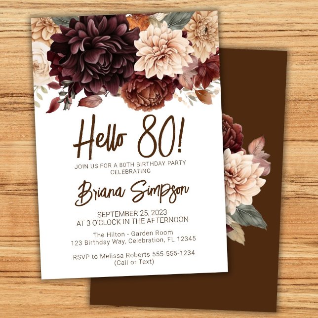 Invitación 80.ª fiesta de cumpleaños Brown Beige Floral (Subido por el creador)