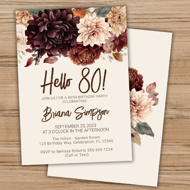 Invitación 80.ª Fiesta de Cumpleaños Brown Beige Marfil Flora (Subido por el creador)