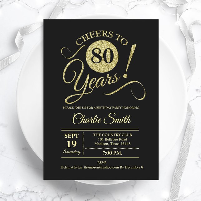 Invitación 80.ª fiesta de cumpleaños - Chalkboard Gold (Subido por el creador)