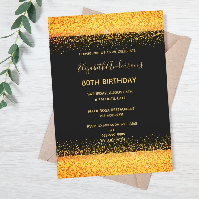 Invitación 80.ª fiesta de cumpleaños chispa negra de oro (Subido por el creador)