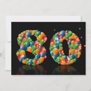 Invitación 80.ª fiesta de cumpleaños, con burbujas y bolas