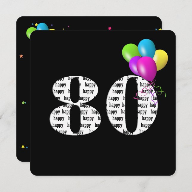 Invitación 80.ª fiesta de cumpleaños con globo (Anverso / Reverso)