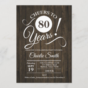 Invitación 80.ª fiesta de cumpleaños con patrón de madera