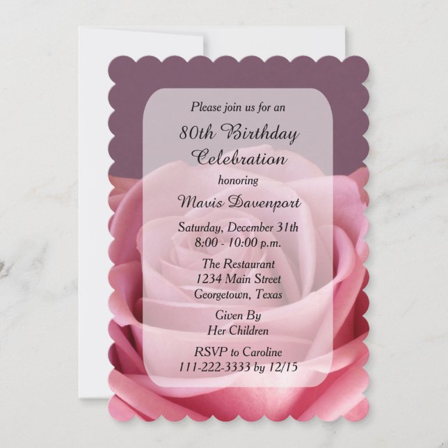 Invitación 80.ª fiesta de cumpleaños con Rosa (Anverso)