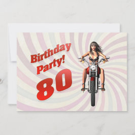Invitación 80.ª fiesta de cumpleaños con un chica en moto