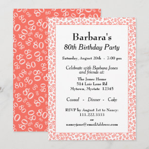 Invitación 80.ª fiesta de cumpleaños Cora y patrón de números