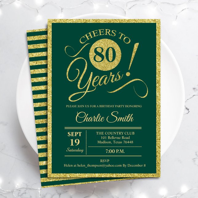 Invitación 80.ª Fiesta de Cumpleaños - CUALQUIER EDAD Gold Gr (Subido por el creador)