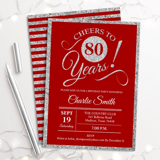 Invitación 80.ª fiesta de cumpleaños - CUALQUIER EDAD Plata r (Subido por el creador)