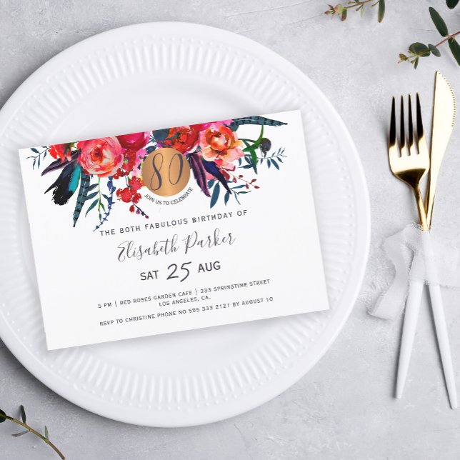 Invitación 80.ª fiesta de cumpleaños del boho moderno con acu (Subido por el creador)