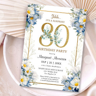Invitación 80.ª Fiesta de Cumpleaños Dorada Elegante Floral d