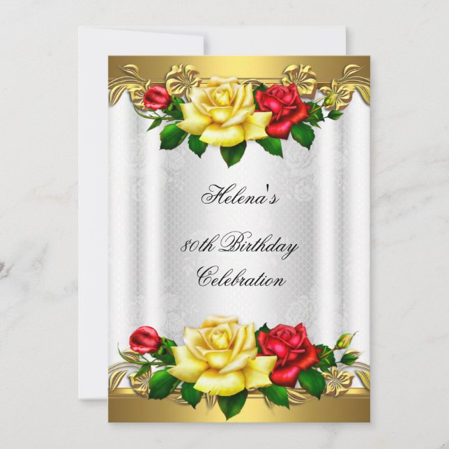 Invitación 80.ª fiesta de cumpleaños elegante Rosas de oro ro (Anverso)