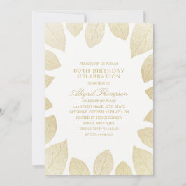 Invitación 80.ª Fiesta de Cumpleaños Elegantes hojas de oro
