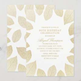 Invitación 80.ª Fiesta de Cumpleaños Elegantes hojas de oro