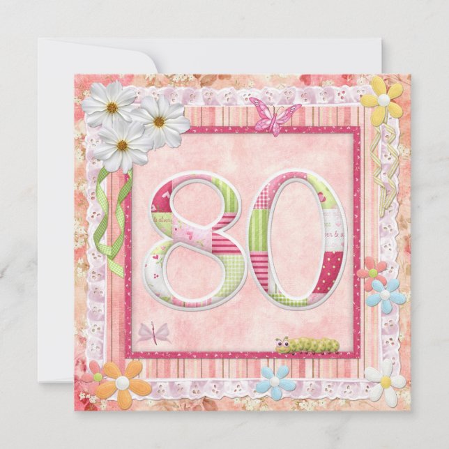 Invitación 80.ª fiesta de cumpleaños estilo scrapbooking (Anverso)